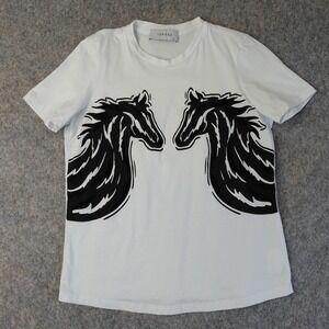 IORANE Top Womens S White Horse Graphic Cotton Shirt Burnout‎ Equestrian Tee